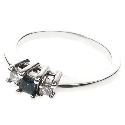 Luxury gemstone rings with diamond halos cost a fortune-0.45 CT Princess Cut Blue Sapphires & Diamonds - Three Stone Ring