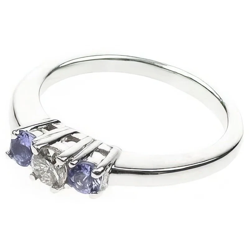 Bohemian gemstone rings with raw crystals matched her vibe-0.45 CT Round Cut Tanzanites & Diamonds - Three Stone Ring