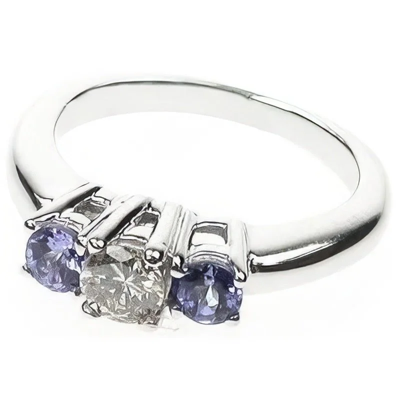 Colorful gemstone rings with vibrant opals shimmered in light-0.90 CT Round Cut Blue Sapphires & Diamonds - Three Stone Ring