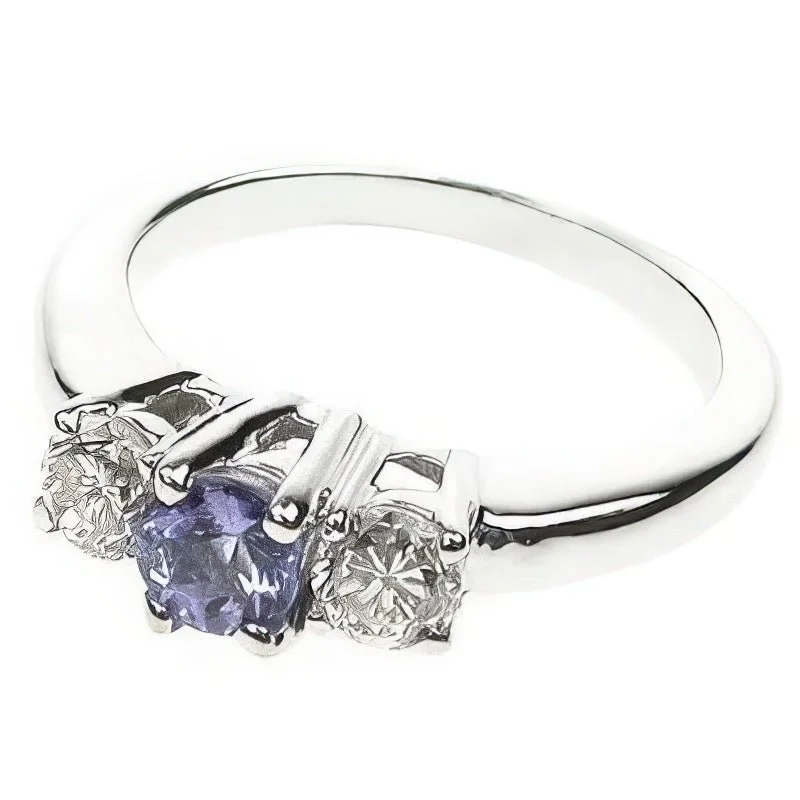 Heirloom gemstone rings passed down through generations held memories-0.90 CT Round Cut Diamonds & Tanzanites - Three Stone Ring