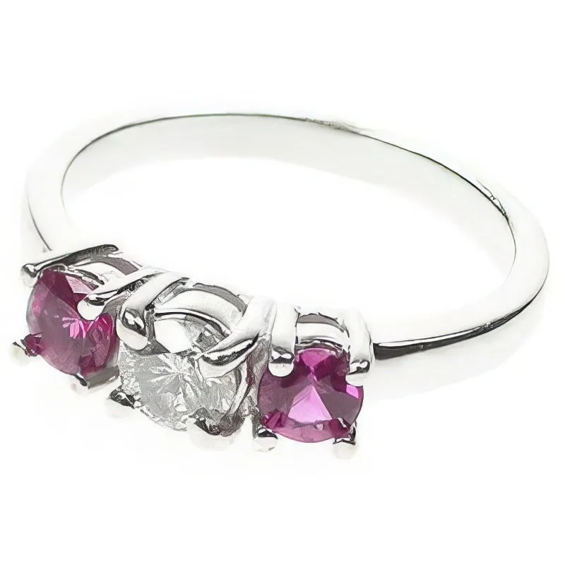 Heirloom gemstone rings passed down through generations held memories-0.90 CT Round Cut Rubies & Diamonds - Three Stone Ring