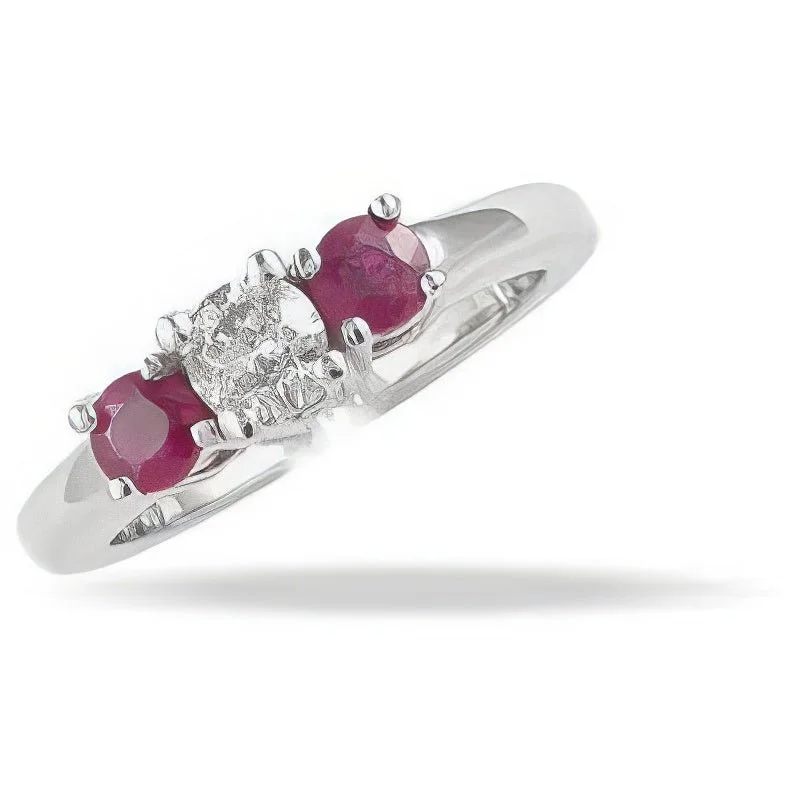 Unique gemstone rings crafted by local artisans sold fast-0.90 CT Round Cut Rubies & Diamonds - Three Stone Ring