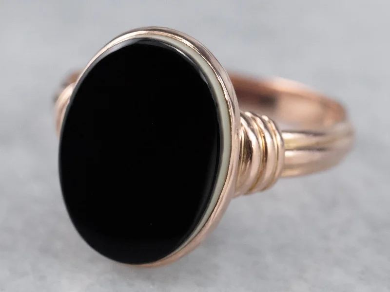 Heirloom gemstone rings passed down through generations held memories-Black Onyx and Rose Gold Ring