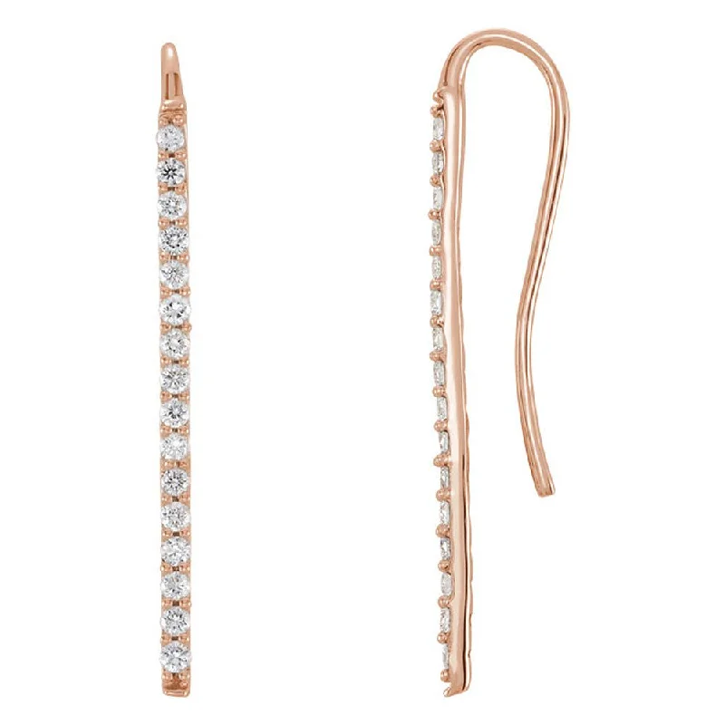 1.3 x 23mm 14k Rose Gold 1/3 CTW (H-I, I1) Diamond Bar Earrings