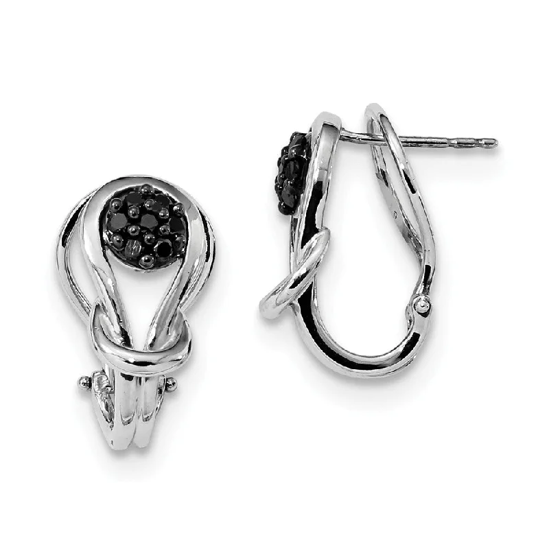 1/4 Ctw Black Diamond Love Knot Omega Back Earrings in Sterling Silver