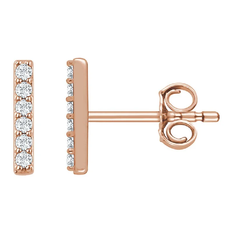 1.5 x 8.6mm 14k Rose Gold 1/10 CTW (H-I, I1) Diamond Bar Earrings