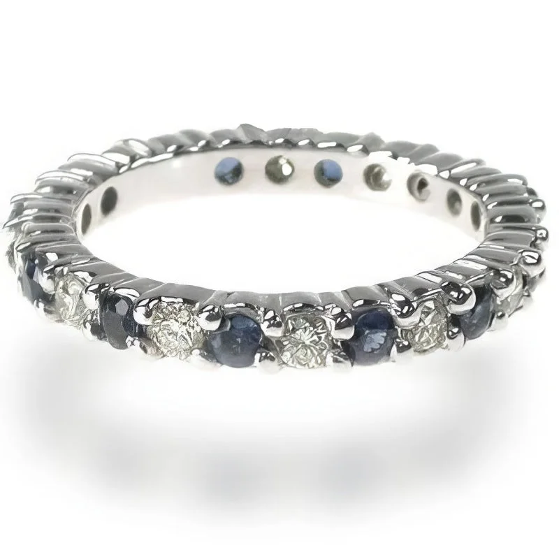 The vintage gemstone rings with rare emeralds gleamed brightly-1.50 CT Round Cut Blue Sapphires & Diamonds - Eternity Ring