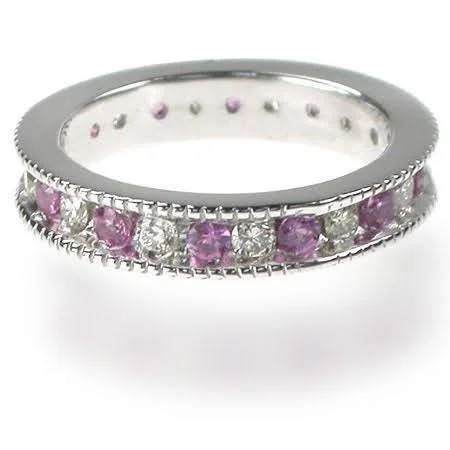 They ordered custom gemstone rings designed for special occasions-1.50 CT Round Cut Pink Sapphires & Diamonds - Eternity Ring