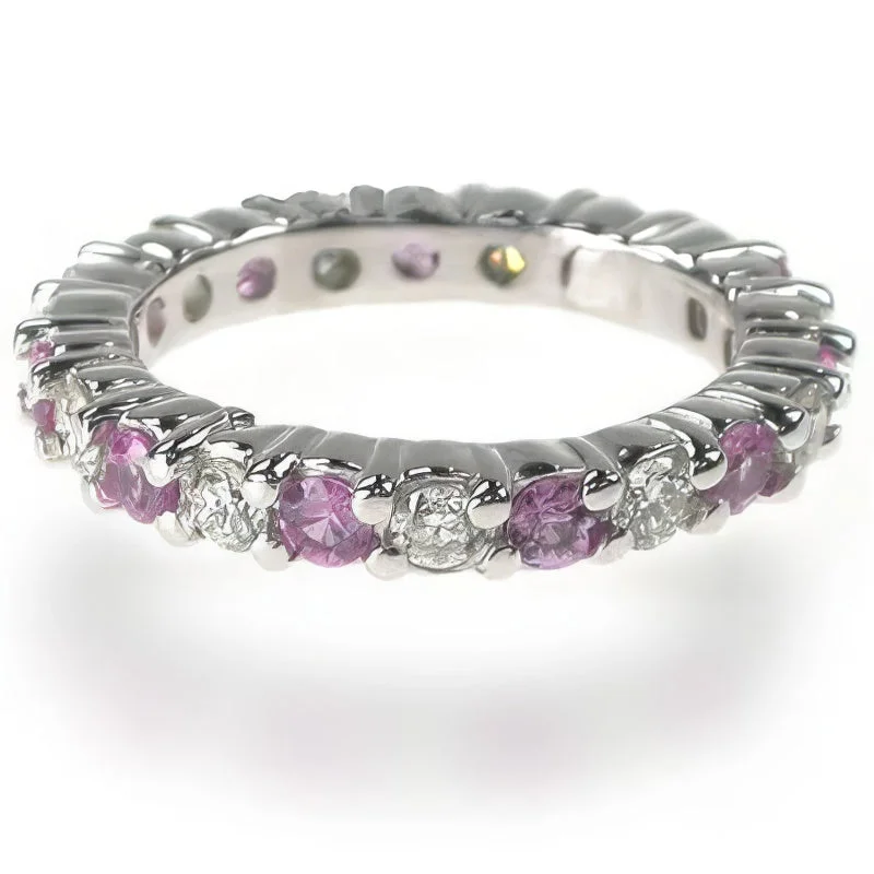 Bold statement gemstone rings for fashion lovers stood out-1.50 CT Round Cut Pink Sapphires & Diamonds - Eternity Ring