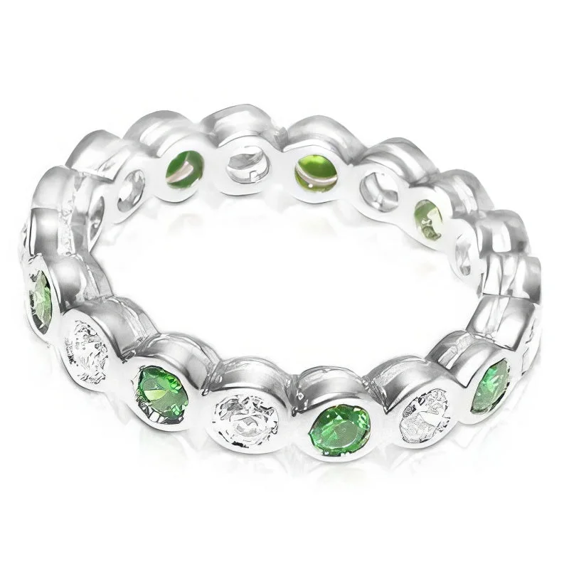 The vintage gemstone rings with rare emeralds gleamed brightly-1.55 CT Round Cut Green Emeralds & Diamonds - Eternity Ring