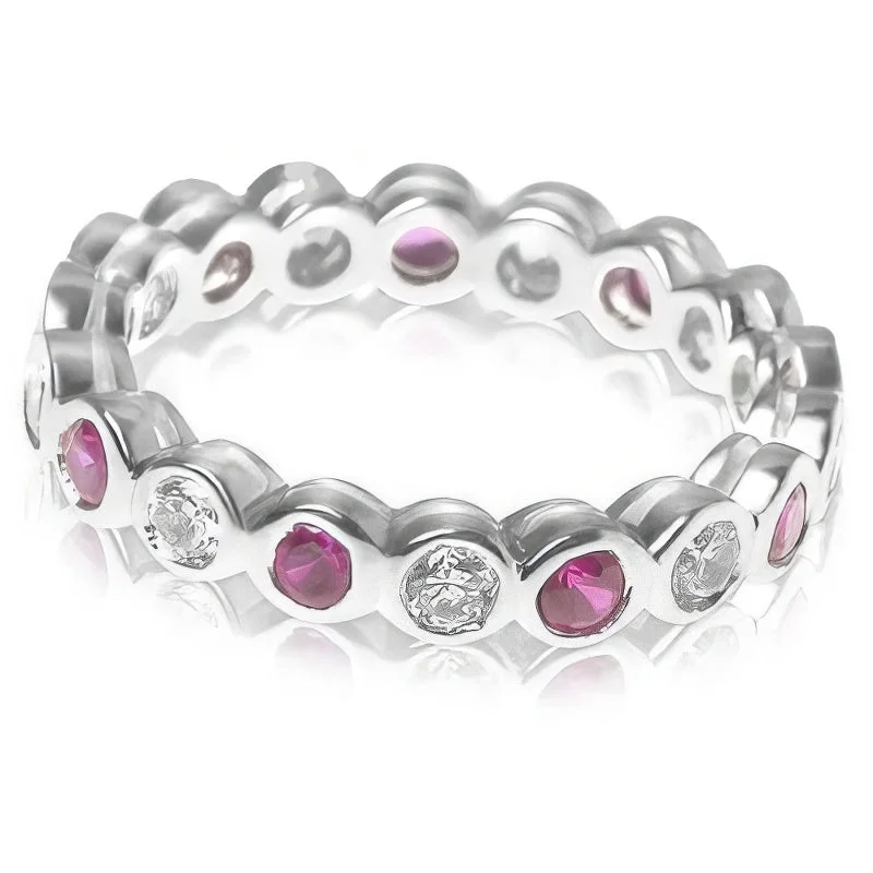 Personalized gemstone rings engraved with initials felt so special-1.55 CT Round Cut Rubies & Diamonds - Eternity Ring