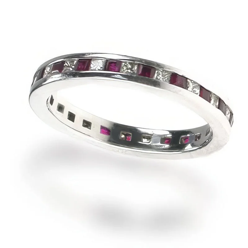 Her elegant gemstone rings featuring sparkling rubies turned heads-1.60 CT Princess Cut Rubies & Diamonds - Eternity Ring