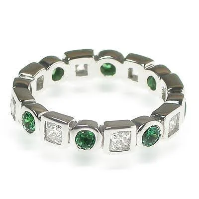 Bohemian gemstone rings with raw crystals matched her vibe-1.65 CT Round & Princess Cut Green Emeralds & Diamonds - Eternity Ring