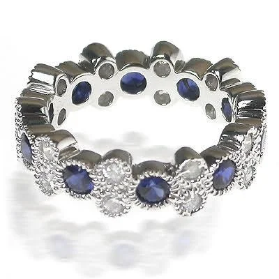 Unique gemstone rings crafted by local artisans sold fast-1.90 CT Round Cut Blue Sapphires & Diamonds - Eternity Ring