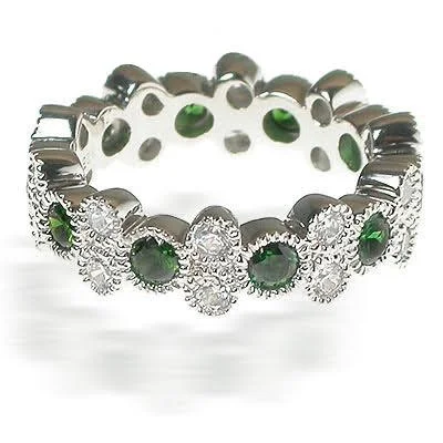 Bohemian gemstone rings with raw crystals matched her vibe-1.90 CT Round Cut Green Emeralds & Diamonds - Eternity Ring