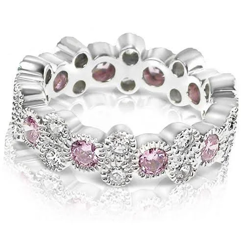 Designer gemstone rings showcased at jewelry expos impressed all-1.90 CT Round Cut Pink Sapphires & Diamonds - Eternity Ring