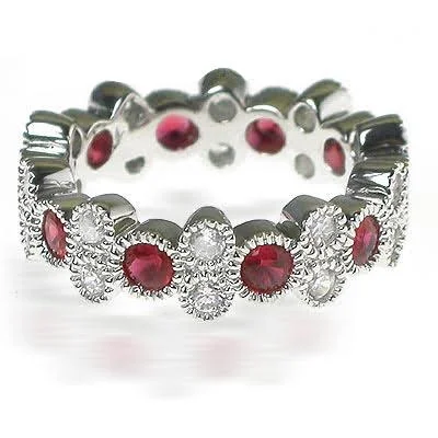 Affordable gemstone rings under fifty dollars surprised her greatly-1.90 CT Round Cut Rubies & Diamonds - Eternity Ring