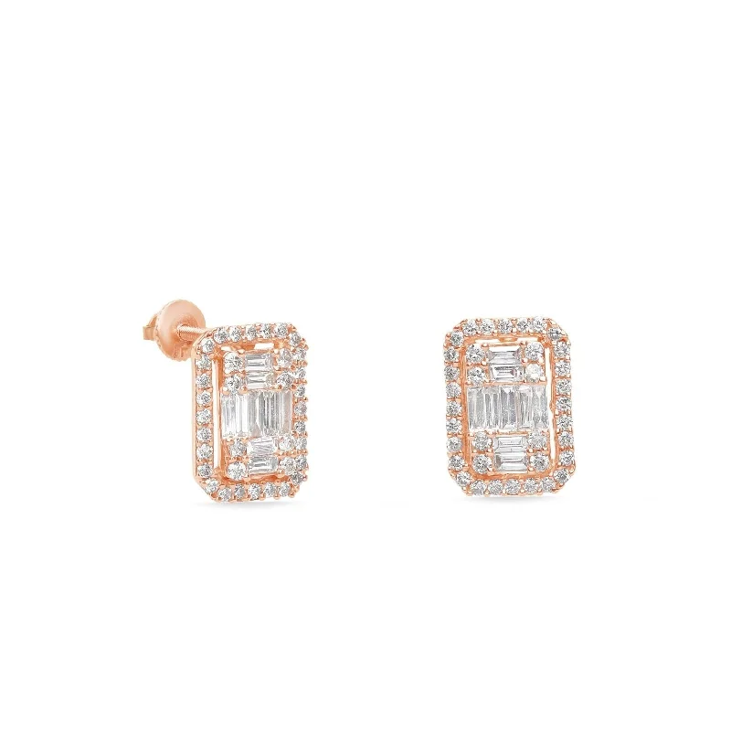 Luxurious Mixed Diamond 14k Gold Vintage Style Halo Studs