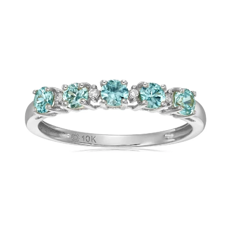 Ethical gemstone rings sourced from sustainable mines gained traction-10K Gold Blue Zircon and Diamond Ring