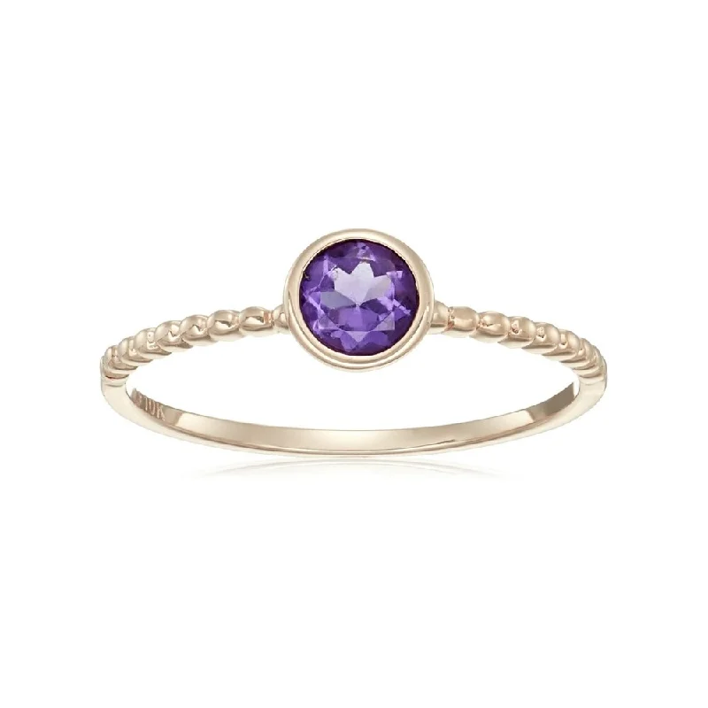 Trendy gemstone rings in modern minimalist styles are popular-10k Rose Gold African Amethyst Beaded Shank Stackable Ring