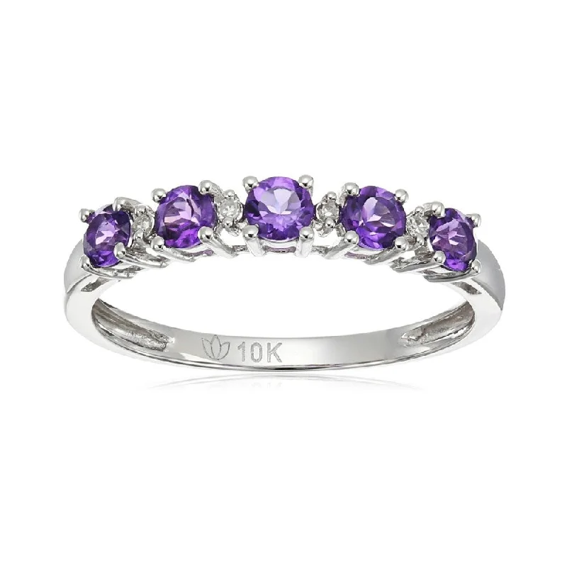 Classic gemstone rings in timeless gold bands never fade-10k White Gold African Amethyst & Diamond Ring