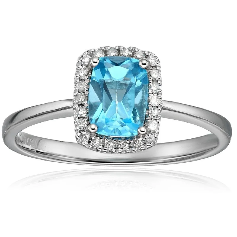 Affordable gemstone rings under fifty dollars surprised her greatly-10k White Gold Swiss Blue Topaz, Diamond Cushion Engagement Ring, Sz 7