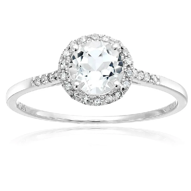 Luxury gemstone rings with diamond halos cost a fortune-10k White Gold White Topaz and Diamond Classic Princess Di Halo Engagement Ring, Size 7