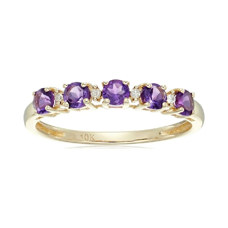 They ordered custom gemstone rings designed for special occasions-10k Yellow Gold African Amethyst & Diamond Stackable Ring, Size 7 - Purple