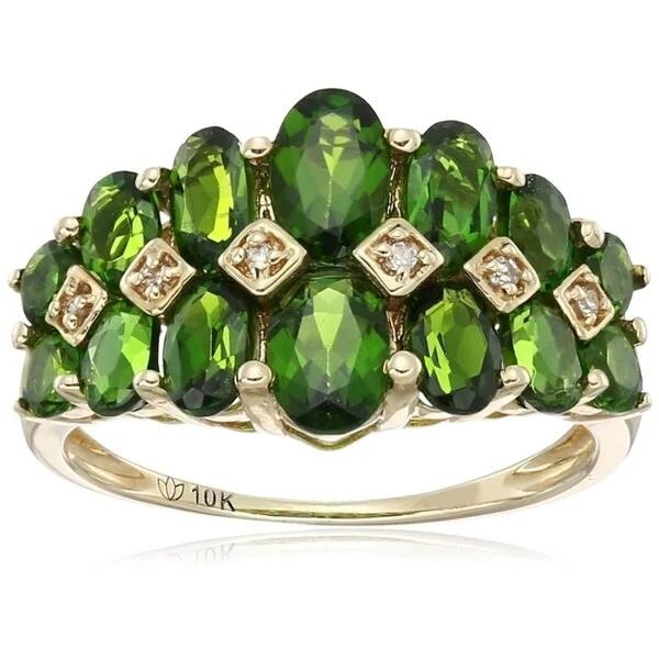 Unique gemstone rings crafted by local artisans sold fast-10k Yellow Gold Chrome Diopside, Diamond Band Ring, Size 7 - Green