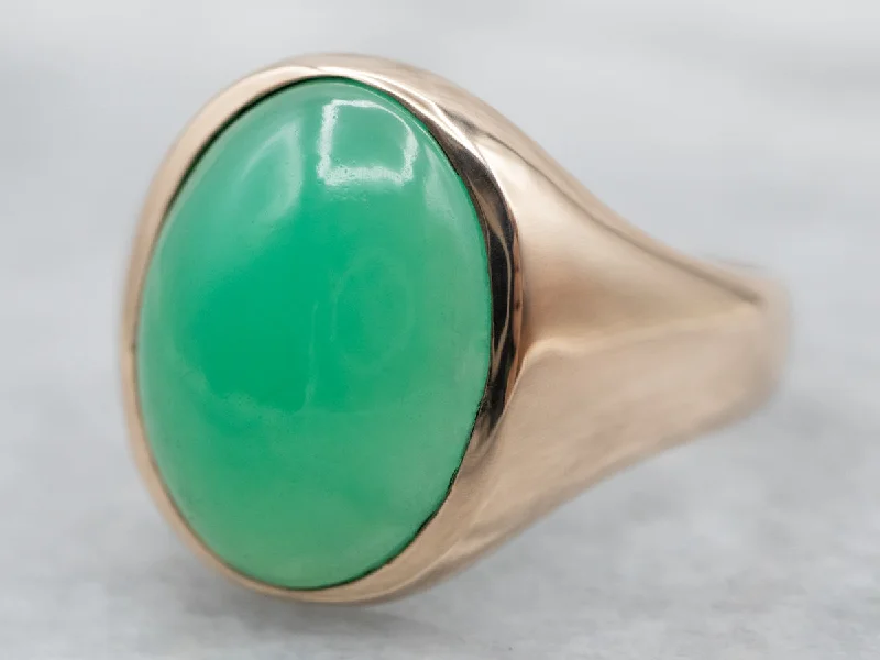 Bespoke gemstone rings tailored to preferences took weeks to make-Mid Century Chrysoprase Ring