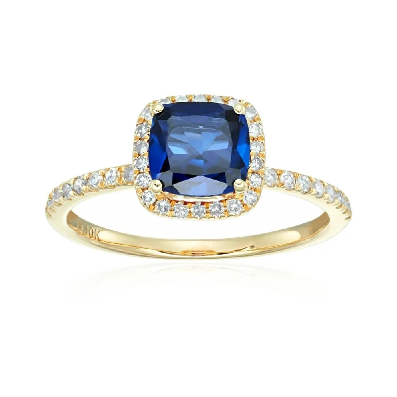 Personalized gemstone rings engraved with initials felt so special-10k Yellow Gold Created Blue Sapphire & Diamond Ring