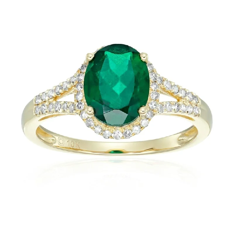 Personalized gemstone rings engraved with initials felt so special-10k Yellow Gold Created Emerald and Diamond Oval Halo Engagement Ring, Size 7