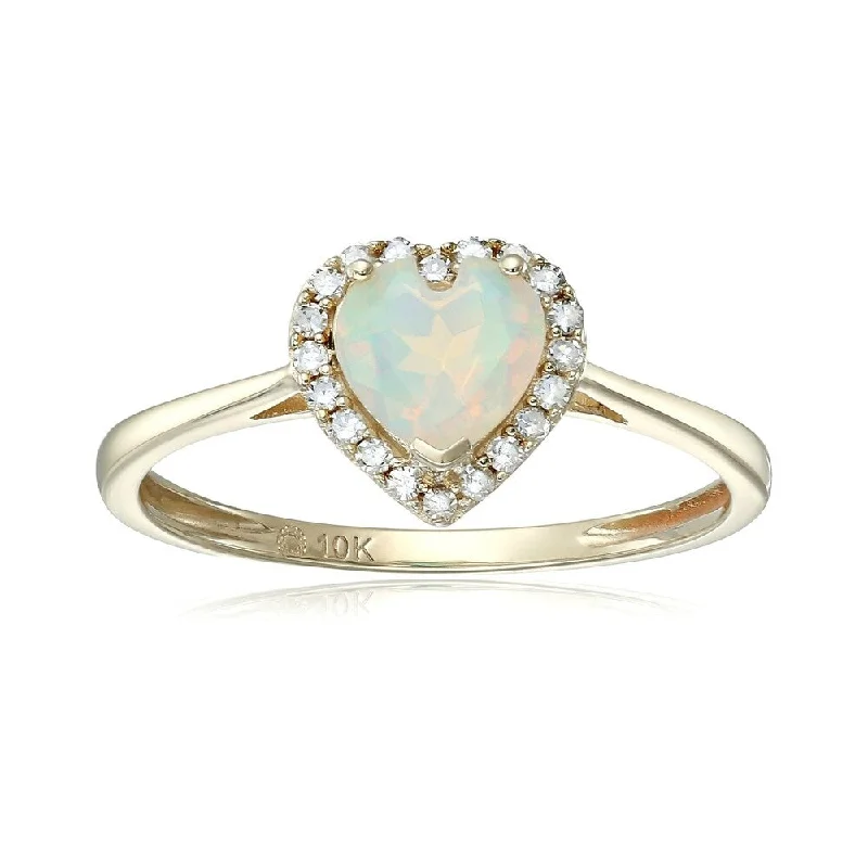 Heirloom gemstone rings passed down through generations held memories-10k Yellow Gold Ethiopian Opal and Diamond Solitaire Ring