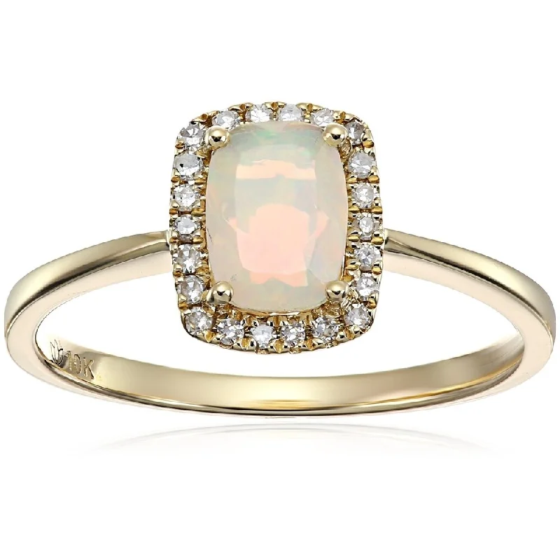 Affordable gemstone rings under fifty dollars surprised her greatly-10k Yellow Gold Ethiopian Opal, Diamond Cushion Engagement Ring, Sz 7 - White