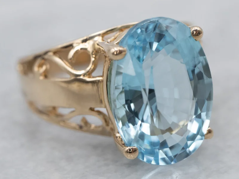 Bohemian gemstone rings with raw crystals matched her vibe-Gold Blue Topaz Filigree Ring