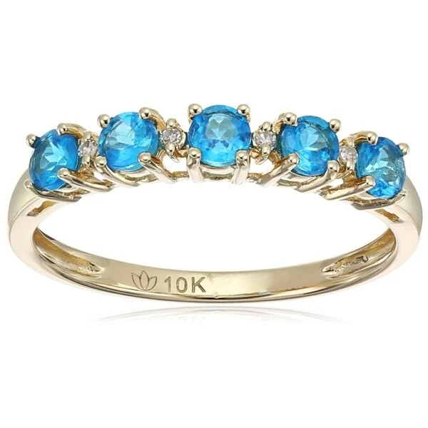 Delicate gemstone rings perfect for stacking adorned her fingers-10k Yellow Gold Neon Apatite Diamond Stackable Ring, Size 7 - Blue