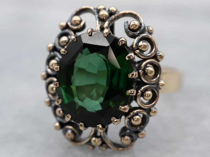 She adored her handcrafted gemstone rings with natural turquoise-Ornate Green Tourmaline Cocktail Ring