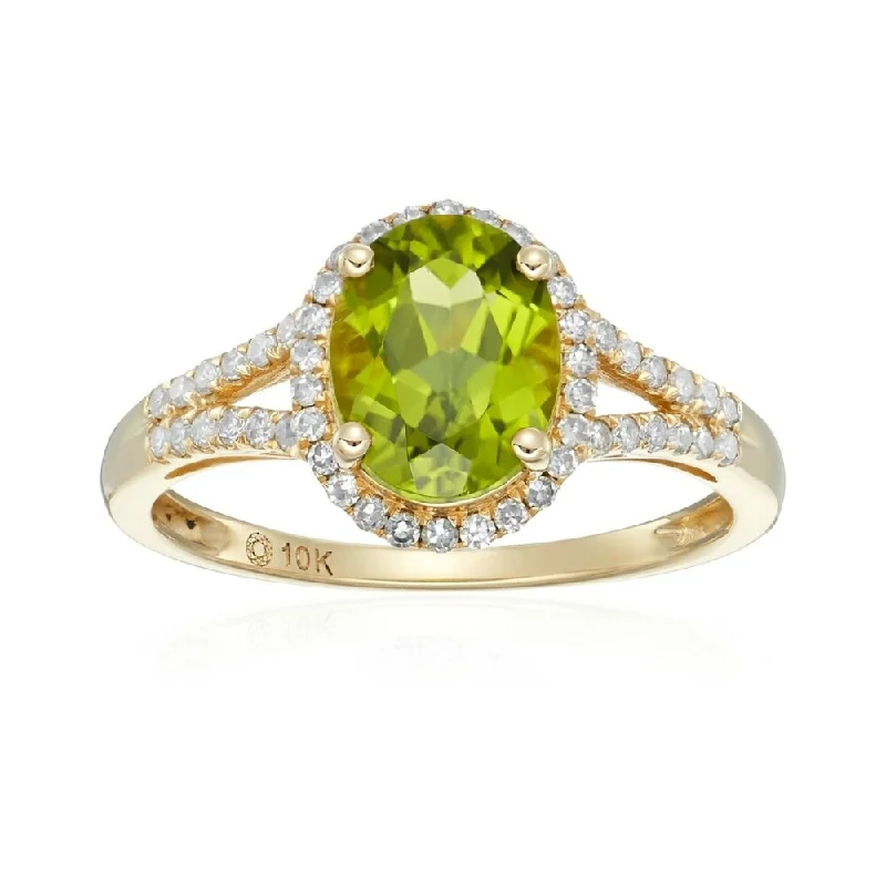 Personalized gemstone rings engraved with initials felt so special-10k Yellow Gold Peridot and Diamond Engagement Ring