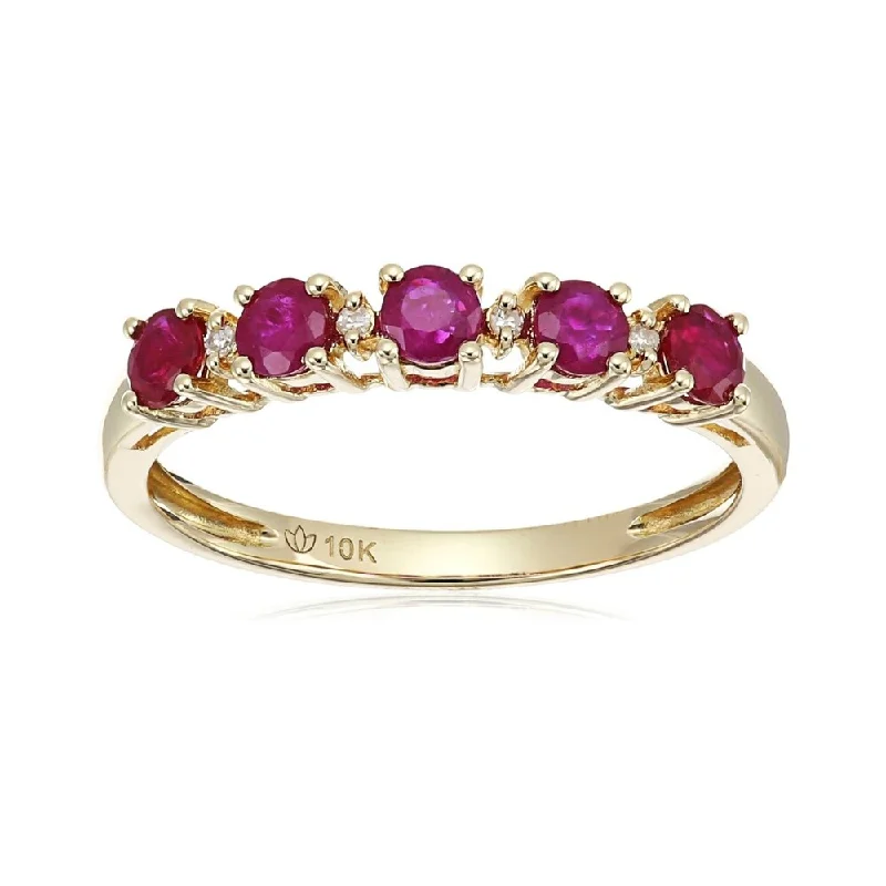 Her elegant gemstone rings featuring sparkling rubies turned heads-10k Yellow Gold Ruby and Diamond Accented Stackable Ring