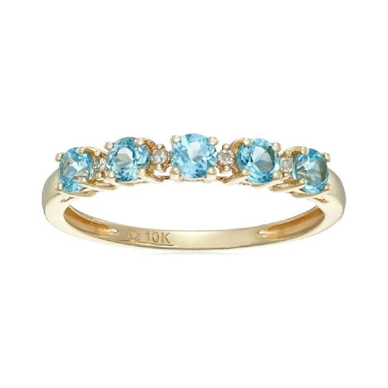 Delicate gemstone rings perfect for stacking adorned her fingers-10k Yellow Gold Swiss Blue Topaz & Diamond Accented Stackable Ring