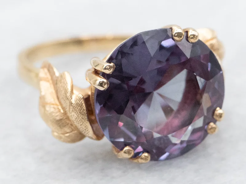 Delicate gemstone rings perfect for stacking adorned her fingers-Vintage Synthetic Alexandrite Botanical Ring