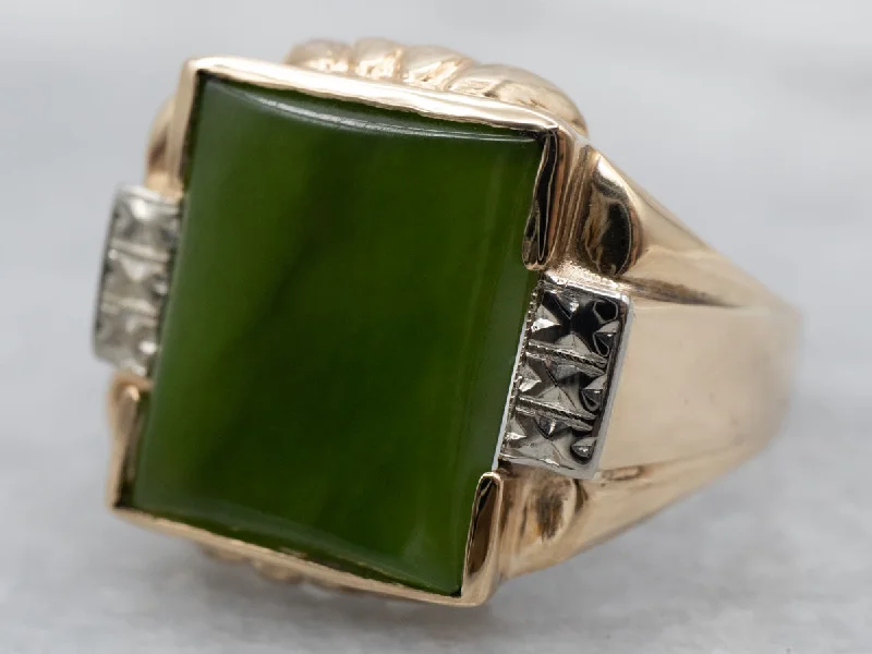 Colorful gemstone rings with vibrant opals shimmered in light-Retro Era Men's Jade Ring