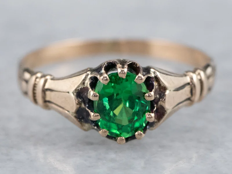 Restored antique gemstone rings regained their original stunning beauty-10K Yellow Gold Vintage Tsavorite Garnet Solitaire Ring