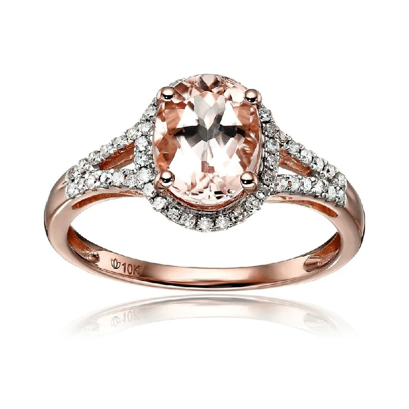 Restored antique gemstone rings regained their original stunning beauty-10kt Rose Gold Morganite and Diamond Oval Halo Ring