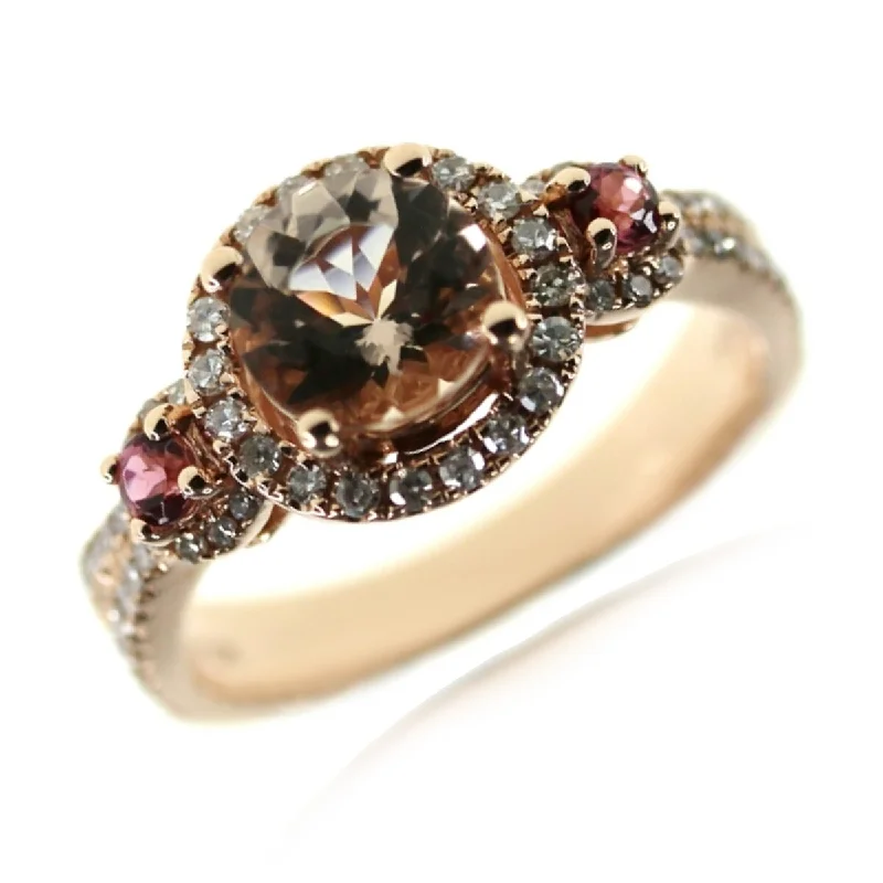 Heirloom gemstone rings passed down through generations held memories-10KT Rose Gold Morganite, Pink Tourmaline, Diamond Ring