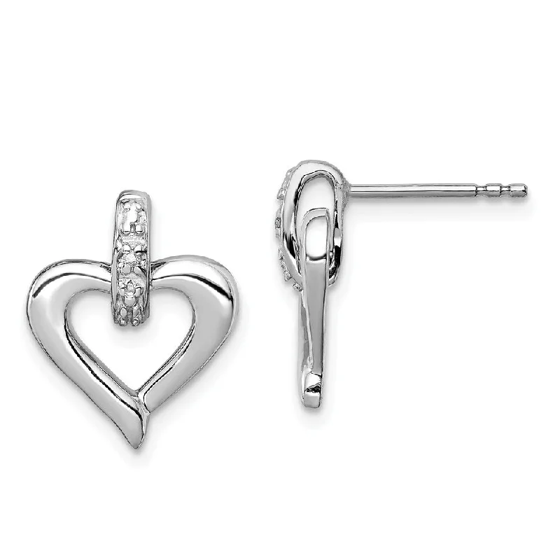 12mm Open Heart Diamond Accent Post Earrings in Sterling Silver