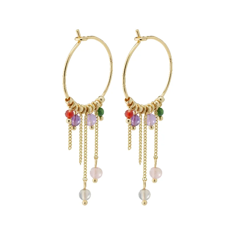 Gold drop earrings with minimalistic designs for versatile and chic looks -PEACE semi-precious stone hoop earrings gold-plated