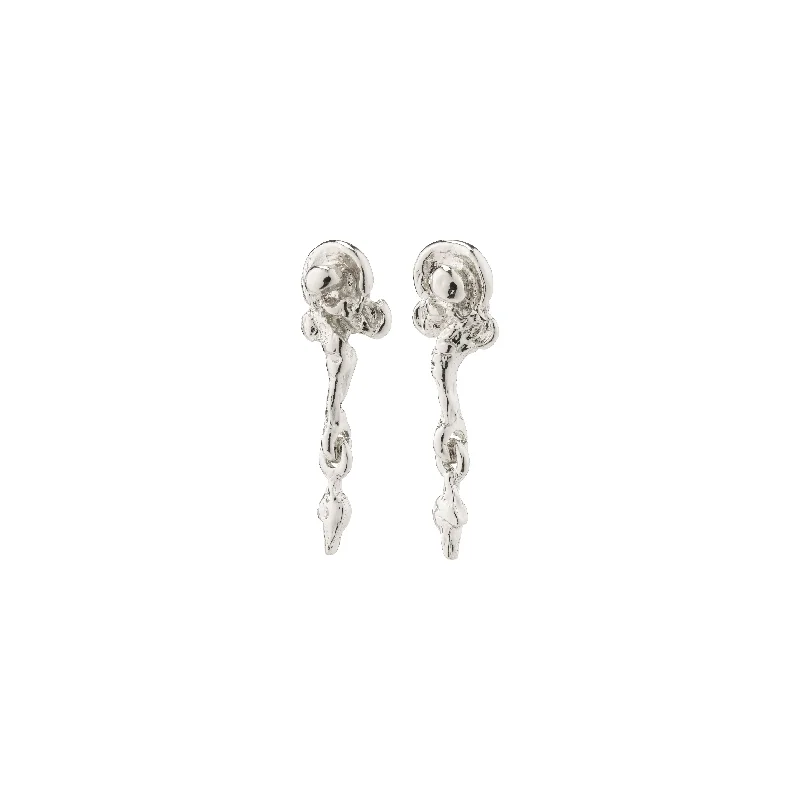 Drop earrings with crystal-clear stones and sleek metal designs for modern elegance -SOLIDARITY organic shaped earrings silver-plated