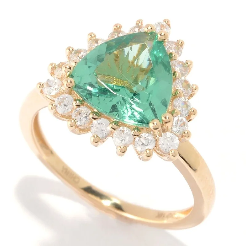 Heirloom gemstone rings passed down through generations held memories-14K Gold 3.28ctw Trillion Shaped Green Apatite & White Zircon Ring