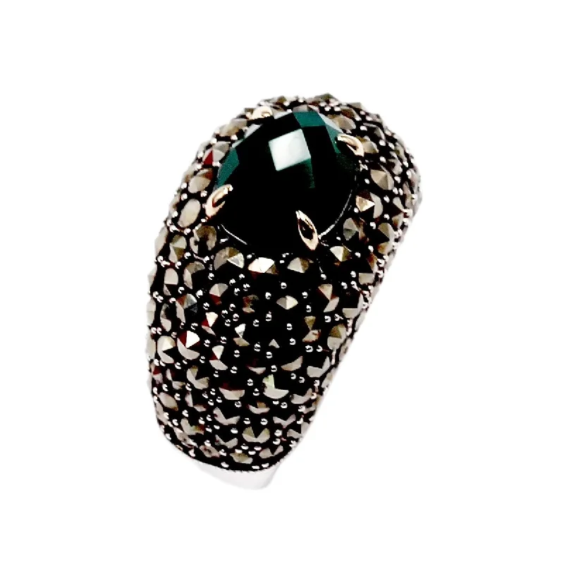 She adored her handcrafted gemstone rings with natural turquoise-14k Gold and Sterling Silver Agate and Marcasite Ring